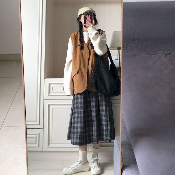 women sets 3 pieces solid o-ne pullover cargo vest plaid skirt loose slim big size 2xl elastic waist harajuku streetwear sweet, Black
women sets 3 pieces solid o-ne pullover cargo vest plaid skirt loose slim big size 2xl elastic waist harajuku streetwear sweet, Black
