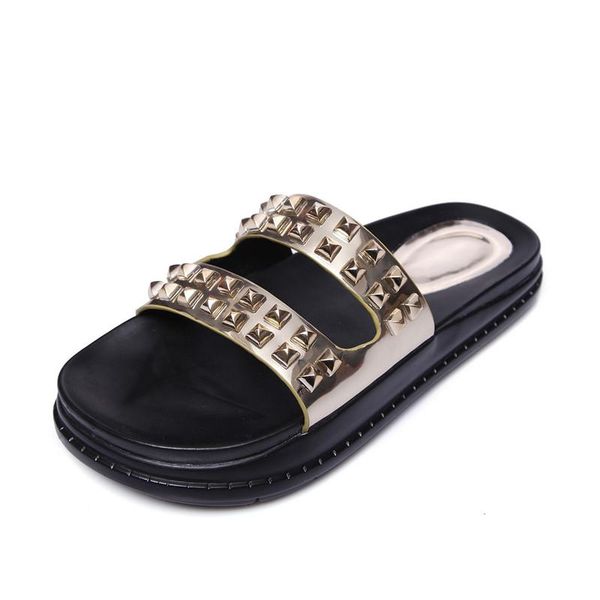 slippers 25-61 rivets women summer fashion plus size, Black