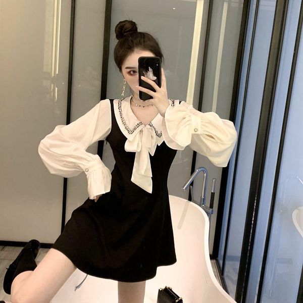 casual dresses women's clothing fashion brand spring autumn korean style mini-dresses long sleeve patchwork fake two pieces bow vestido, Black;gray
casual dresses women's clothing fashion brand spring autumn korean style mini-dresses long sleeve patchwork fake two pieces bow vestido, Black;gray