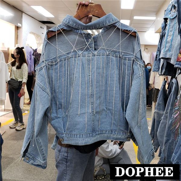 women's jackets cowboy short jacket 2021 spring cool personality back hollow out diamond tassels denim coat fashion jeans, Black;brown
women's jackets cowboy short jacket 2021 spring cool personality back hollow out diamond tassels denim coat fashion jeans, Black;brown