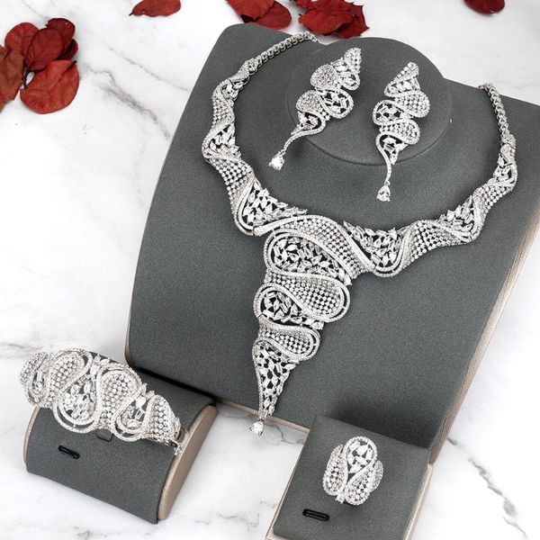 earrings & necklace tirim luxury elegant bridal set for women cubic zirconia wedding jewelry sets african brides accessories, Silver
earrings & necklace tirim luxury elegant bridal set for women cubic zirconia wedding jewelry sets african brides accessories, Silver