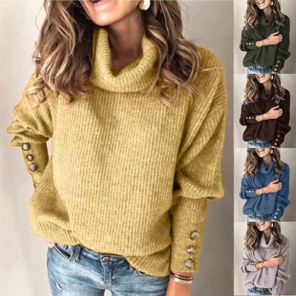 women's sweaters fashion women solid turtleneck sweater buttons sleeve knitted casual loose pullover 2021 winter warm jumper sueter muj, White;black
women's sweaters fashion women solid turtleneck sweater buttons sleeve knitted casual loose pullover 2021 winter warm jumper sueter muj, White;black