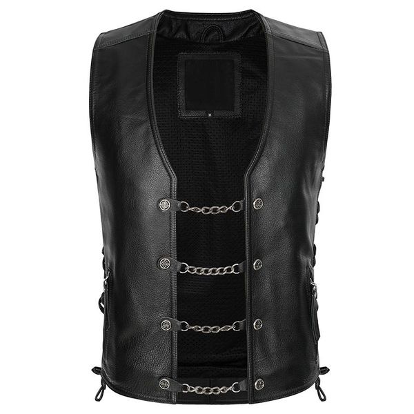men's vests genuine cowhide sleeveless leather vest fashion slim motorcycle rock steel chain size xl, Black;white
men's vests genuine cowhide sleeveless leather vest fashion slim motorcycle rock steel chain size xl, Black;white