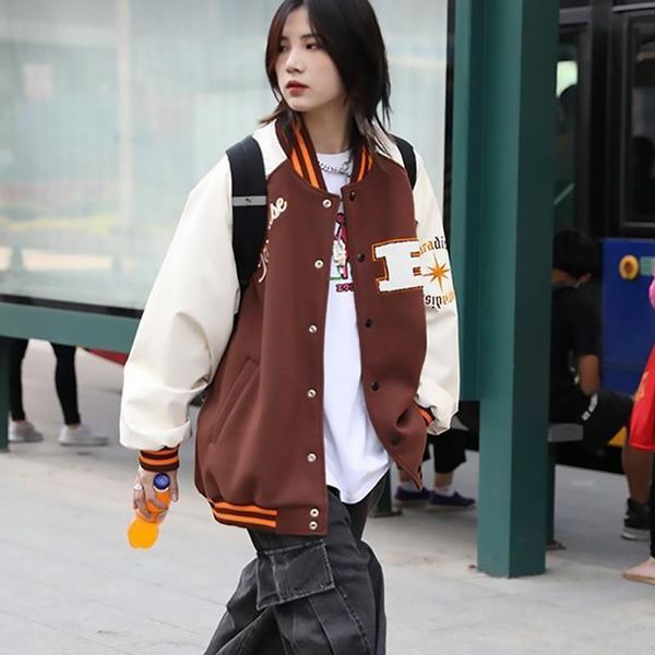 women's trench coats splicing baseball suit american vintage loose coat ins street fashion brand 2021 spring and autumn, Tan;black
women's trench coats splicing baseball suit american vintage loose coat ins street fashion brand 2021 spring and autumn, Tan;black