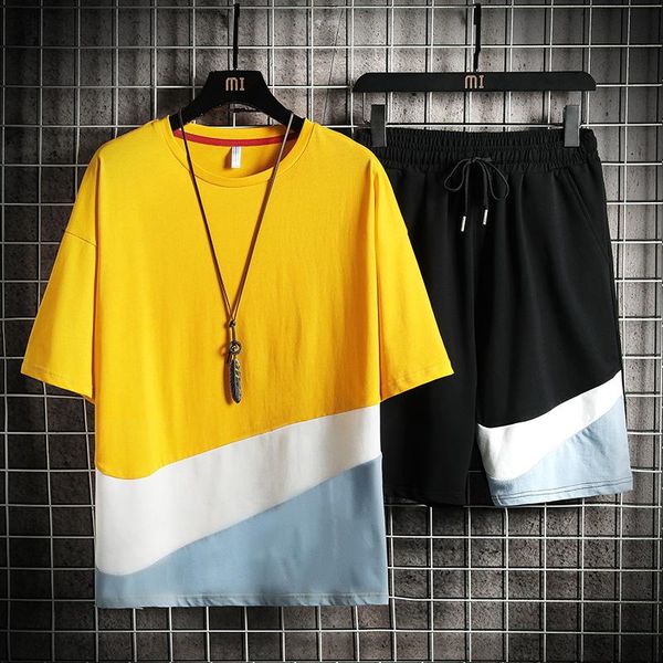 men short set 2021 summer trend striped t-shirt+shorts 2 pieces sport suit male casual clothes sportswear patchwork tracksuit men's tra, Gray
men short set 2021 summer trend striped t-shirt+shorts 2 pieces sport suit male casual clothes sportswear patchwork tracksuit men's tra, Gray