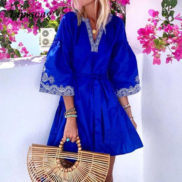 casual women belted loose mini dress spring three-quarter sleeve ruffle vintage boho elegant embroidery v-neck party dresses, Black;gray
casual women belted loose mini dress spring three-quarter sleeve ruffle vintage boho elegant embroidery v-neck party dresses, Black;gray