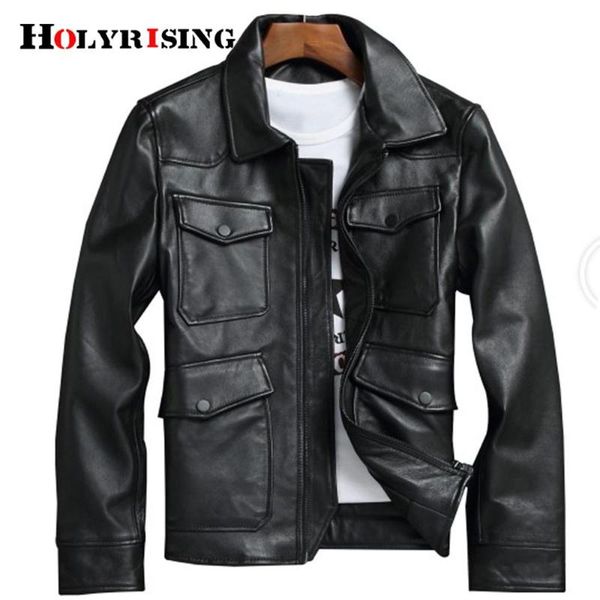 men's leather & faux holyrising 6xl men genuine leisure shorts motorcycle jacket muti pockets turn collar warm classic racing 19268-5, Black
men's leather & faux holyrising 6xl men genuine leisure shorts motorcycle jacket muti pockets turn collar warm classic racing 19268-5, Black