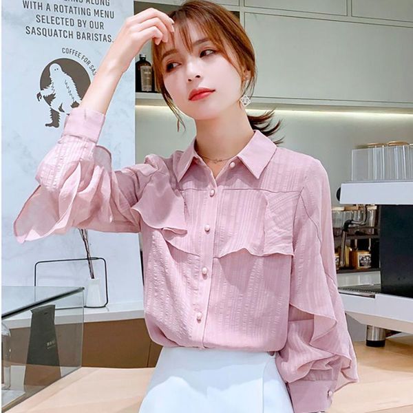 women's blouses & shirts ruffles chiffon shirt women single breasted spring fall fashion long sleeve korean loose office blusas, White
women's blouses & shirts ruffles chiffon shirt women single breasted spring fall fashion long sleeve korean loose office blusas, White