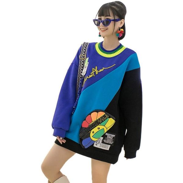women color blocked thick sweatshirts cartoon fleece round neck hoodies large size winter warm jumper women's &, Black
women color blocked thick sweatshirts cartoon fleece round neck hoodies large size winter warm jumper women's &, Black