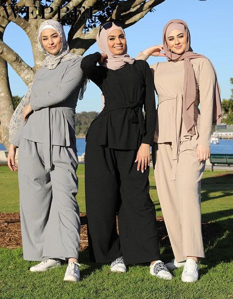 women's tracksuits wepbel autumn winter casual knitted solid color suit muslim lace-up long-sleeved o-neck + elastic waist wide-leg pa, Gray
women's tracksuits wepbel autumn winter casual knitted solid color suit muslim lace-up long-sleeved o-neck + elastic waist wide-leg pa, Gray