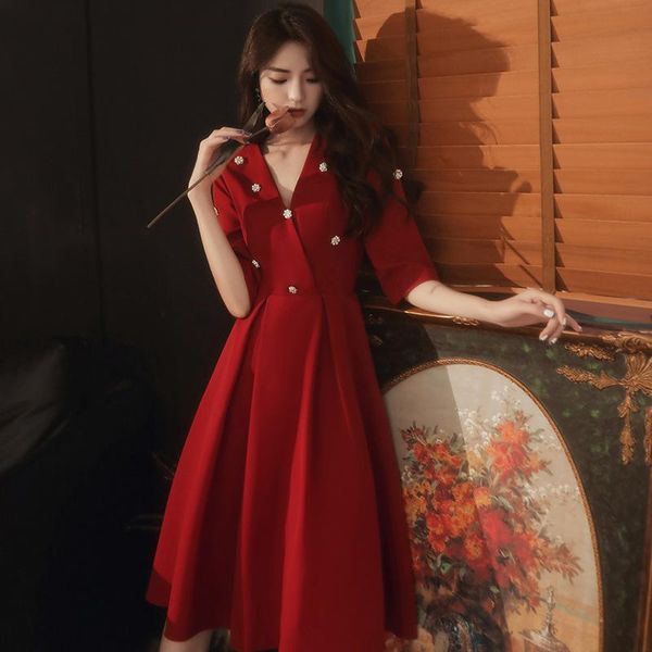 office lady elegant v-neck banquet gown exquisite button trim formal party dress temperament bride wedding dresses xs-3xl ethnic clothing, Red
office lady elegant v-neck banquet gown exquisite button trim formal party dress temperament bride wedding dresses xs-3xl ethnic clothing, Red