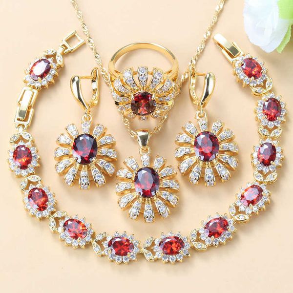 bridal dubai wedding costume yellow gold color red garnet zircon flower big jewelry sets for women fashion four-piece suit h1022, Silver
bridal dubai wedding costume yellow gold color red garnet zircon flower big jewelry sets for women fashion four-piece suit h1022, Silver