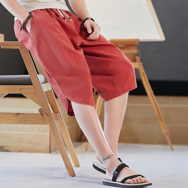 men's shorts spring and summer women's models japanese jogger casual sports pants five-point linen thin, White;black 
men's shorts spring and summer women's models japanese jogger casual sports pants five-point linen thin, White;black