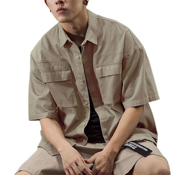 multi pocket cargo shirt for men short sleeve pockets solid color loose buttons casual fashion korean men's coat shirts, White;black
multi pocket cargo shirt for men short sleeve pockets solid color loose buttons casual fashion korean men's coat shirts, White;black