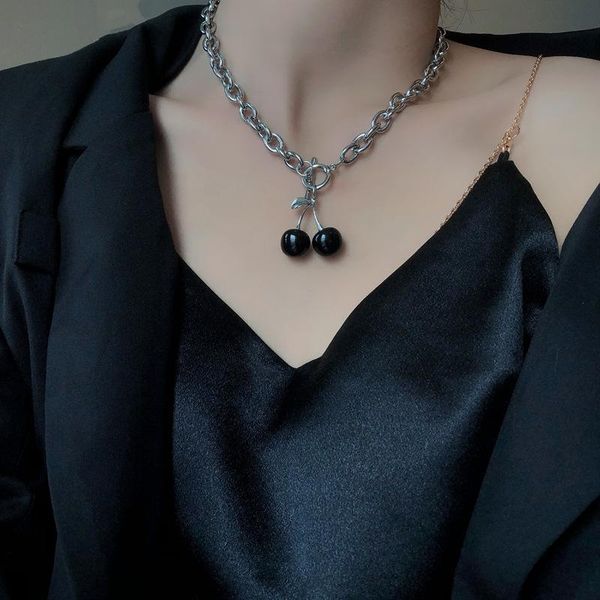 stud v-531 fashion black cherry necklace simple personality niche net red temperament clavicle chain, Golden;silver