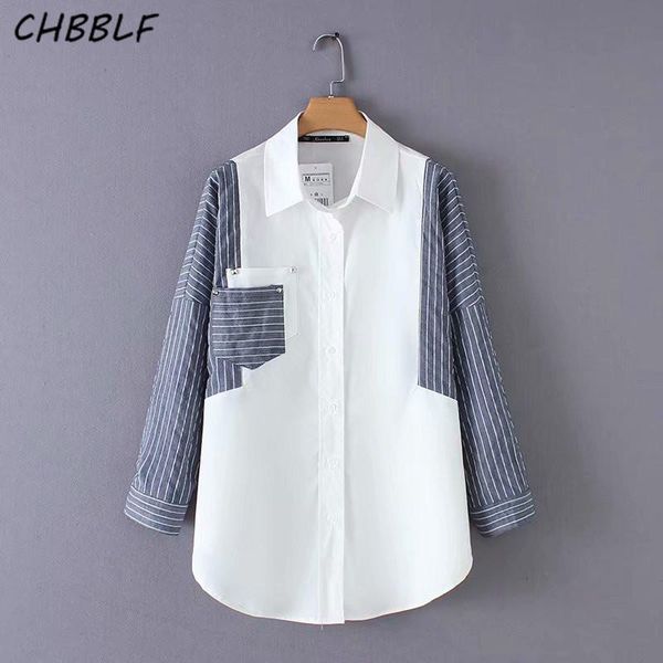women's blouses & shirts chbblf women striped patchwork blouse pocket long sleeve turn down collar office wear loose blusas tgb19018, White
women's blouses & shirts chbblf women striped patchwork blouse pocket long sleeve turn down collar office wear loose blusas tgb19018, White