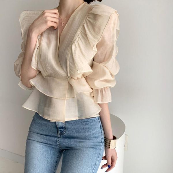 women's blouses & shirts retro hong kong taste lotus leaf v-neck shirt 2021 spring and summer design sense waist slimming chiffon top, White
women's blouses & shirts retro hong kong taste lotus leaf v-neck shirt 2021 spring and summer design sense waist slimming chiffon top, White