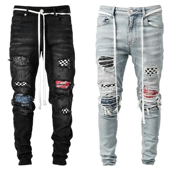 men's jeans skinny ripped fashion grid beggar patches slim fit stretch casual denim pencil pants painting jogging trousers men y2303, Blue
men's jeans skinny ripped fashion grid beggar patches slim fit stretch casual denim pencil pants painting jogging trousers men y2303, Blue