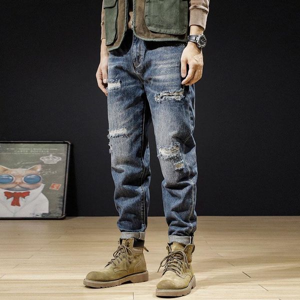 men's jeans american street style fashion men retro blue destroyed ripped patchwork vintage designer hip hop casual pants
men's jeans american street style fashion men retro blue destroyed ripped patchwork vintage designer hip hop casual pants