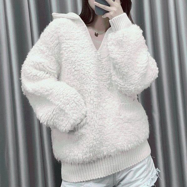 waxy loose lapel teddy sweater v neck cashmere thickened warm double pocket women s 2021 women's sweaters, White;black
waxy loose lapel teddy sweater v neck cashmere thickened warm double pocket women s 2021 women's sweaters, White;black