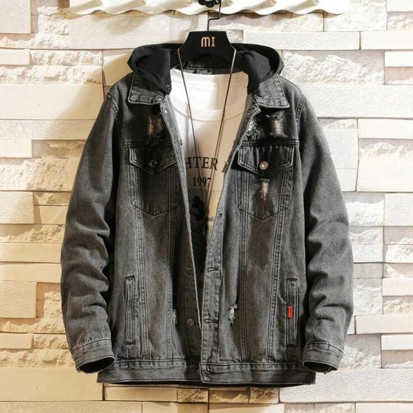 men's jackets winter fashion perforated denim jacket detachable hat loose jeans, Black;brown
men's jackets winter fashion perforated denim jacket detachable hat loose jeans, Black;brown