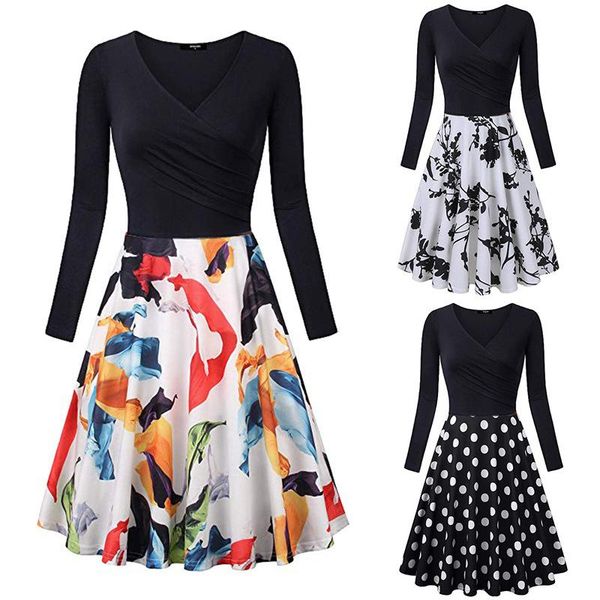 women's summer long-sleeved digital printing front cross v-neck pullover and casual slim high waist dress dresses, Black;gray
women's summer long-sleeved digital printing front cross v-neck pullover and casual slim high waist dress dresses, Black;gray