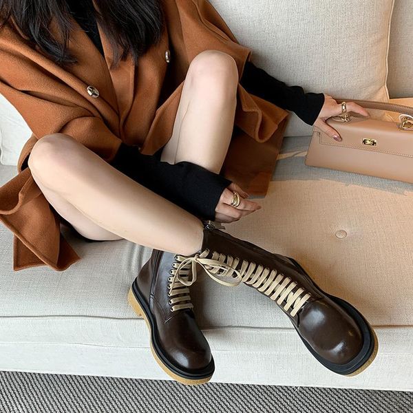 boots genuine cow leather women's thick heel lace up british style round toe brown short, Black
boots genuine cow leather women's thick heel lace up british style round toe brown short, Black
