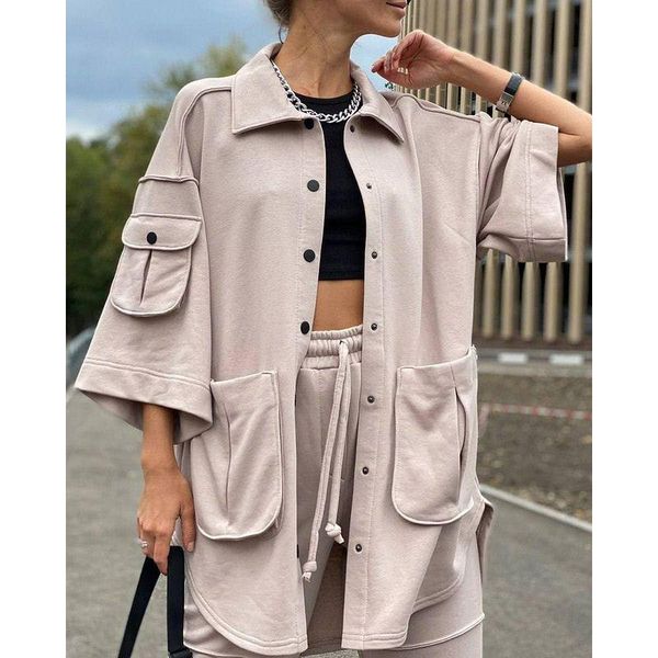 fashion safari style solid suits women elegant long turn down collar pockets blouse suit ankle banded pant ladies women's two piece pan, White
fashion safari style solid suits women elegant long turn down collar pockets blouse suit ankle banded pant ladies women's two piece pan, White