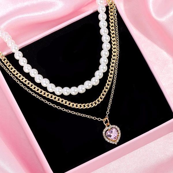 pendant necklaces boho multilayer pink crystal heart pearl chain necklace for women golden metal choker jewelry gifts, Silver
pendant necklaces boho multilayer pink crystal heart pearl chain necklace for women golden metal choker jewelry gifts, Silver