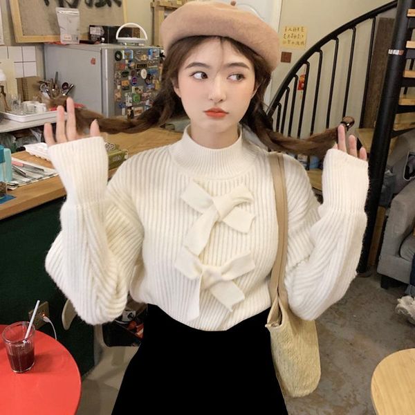 women's sweaters cute mock neck long sleeve pullover japanese sweet bow patchwork kawaii sweater autumn winter knitted woman, White;black
women's sweaters cute mock neck long sleeve pullover japanese sweet bow patchwork kawaii sweater autumn winter knitted woman, White;black