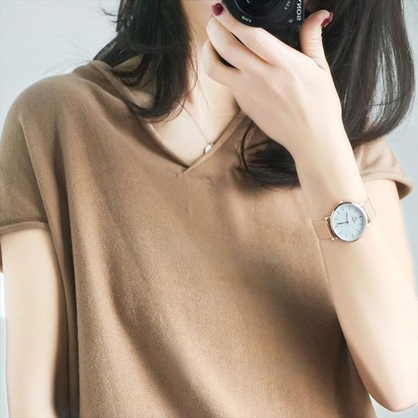 spring and summer womens sweater 100% cotton knit short sleeved female loose v neck pullover europe the united states, White;black
spring and summer womens sweater 100% cotton knit short sleeved female loose v neck pullover europe the united states, White;black