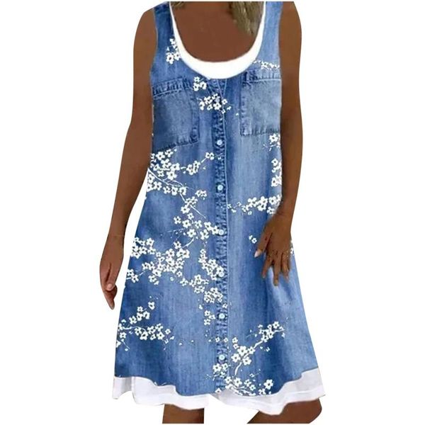 party dresses women fashion 2021 casual floral printing loose fake two-piece denim dress robe femme été vestidos robes, White;black
party dresses women fashion 2021 casual floral printing loose fake two-piece denim dress robe femme été vestidos robes, White;black
