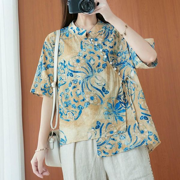 women's blouses & shirts women vintage national cotton linen casual 2021 summer chinese style stand collar floral print loose v neck, White
women's blouses & shirts women vintage national cotton linen casual 2021 summer chinese style stand collar floral print loose v neck, White