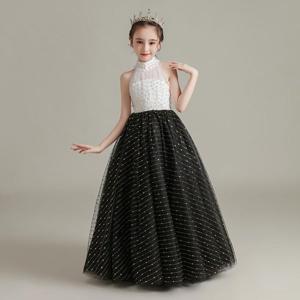 girl's dresses ball gown pearls floor-length empire sleeveless sequins halter kids party communion girl for weddings dh032, Red;yellow