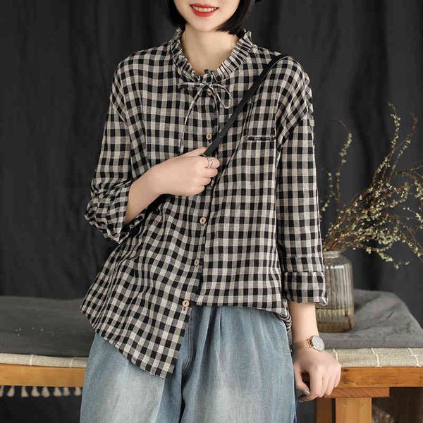 johnature women clothes autumn casual shirt plaid full sleeve stand collar button lace-up loose women blouses 210521, White
johnature women clothes autumn casual shirt plaid full sleeve stand collar button lace-up loose women blouses 210521, White