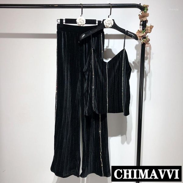 spring women pants suit diamond-trimmed black velvet suspender sling + high waist wide leg trousers women's tracksuits, Gray
spring women pants suit diamond-trimmed black velvet suspender sling + high waist wide leg trousers women's tracksuits, Gray
