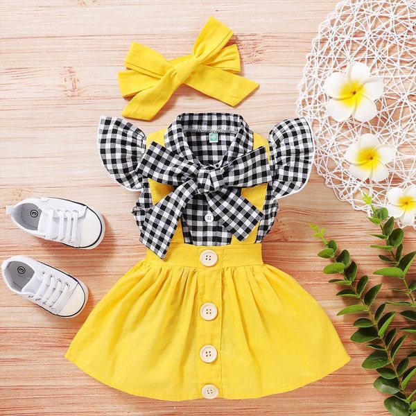 summer kids newborn baby girl plaid bow t shirt button suspender skirt headband outfits 2pcs clothes sets toddler outfit, White
summer kids newborn baby girl plaid bow t shirt button suspender skirt headband outfits 2pcs clothes sets toddler outfit, White