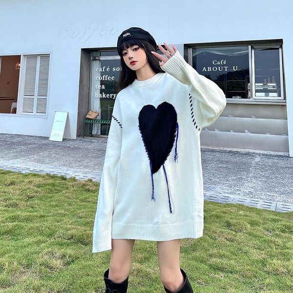 women's sweaters autumn winter lady harajuku heart tassel pull black white women loose long gothic pullover sweater korean fashion clot, White;black
women's sweaters autumn winter lady harajuku heart tassel pull black white women loose long gothic pullover sweater korean fashion clot, White;black