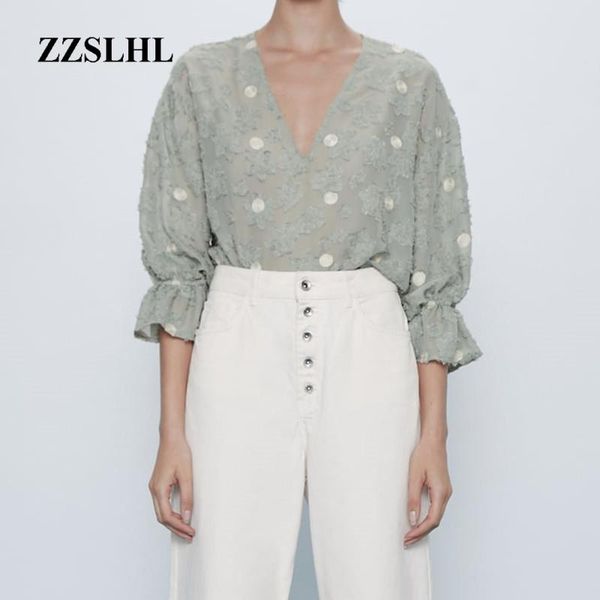 semi-sheer summer shirt women 2021 v-neck ruffled elastic cuffs female polka dot blouse elegant textured weave shirts women's blouses &, White
semi-sheer summer shirt women 2021 v-neck ruffled elastic cuffs female polka dot blouse elegant textured weave shirts women's blouses &, White