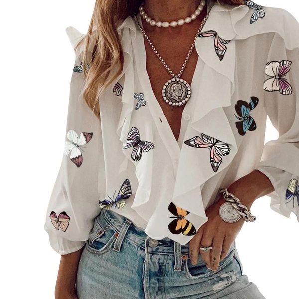 women's t-shirt elegant ol lady shirts womens button-down ruffle chiffon blouses solid /letter print v-neck long sleeve, White
women's t-shirt elegant ol lady shirts womens button-down ruffle chiffon blouses solid /letter print v-neck long sleeve, White