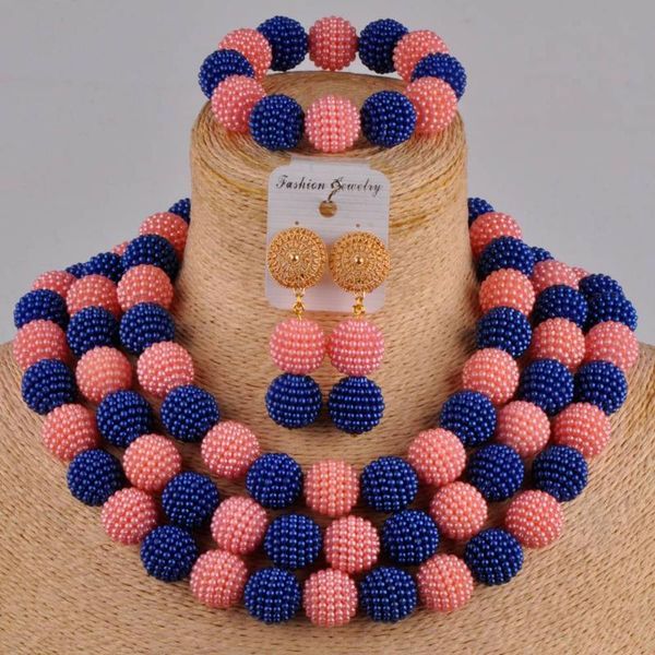 earrings & necklace royal blue and peach nigerian wedding african beads jewelry set simulated pearl fzz107, Silver
earrings & necklace royal blue and peach nigerian wedding african beads jewelry set simulated pearl fzz107, Silver
