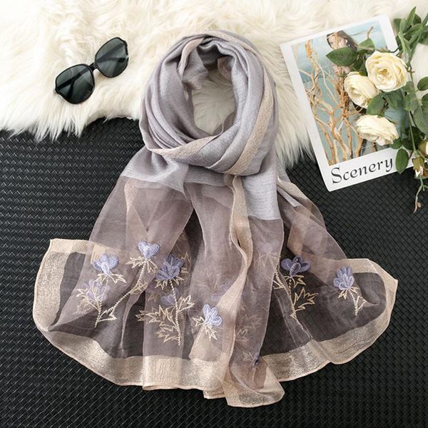 ladies spring floral embroidered silk and wool blended scarf women summer sunscreen shawl scarves, Blue;gray
ladies spring floral embroidered silk and wool blended scarf women summer sunscreen shawl scarves, Blue;gray