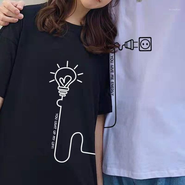 men's t-shirts t013 summer couple's t-shirt with lamp socket pattern simple comfortable for women, White;black
men's t-shirts t013 summer couple's t-shirt with lamp socket pattern simple comfortable for women, White;black