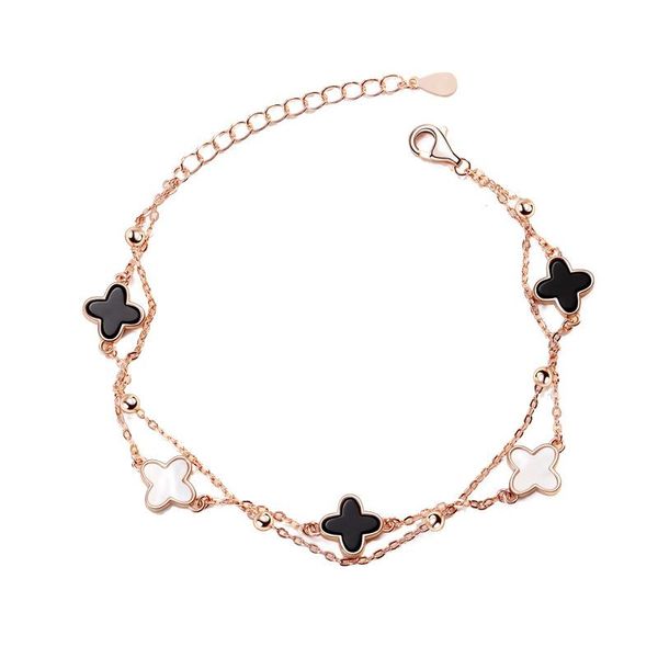 link, chain four-leaf clover five-flower couple bracelet female korean version of simple agate double rose gold jewelry, Black
link, chain four-leaf clover five-flower couple bracelet female korean version of simple agate double rose gold jewelry, Black