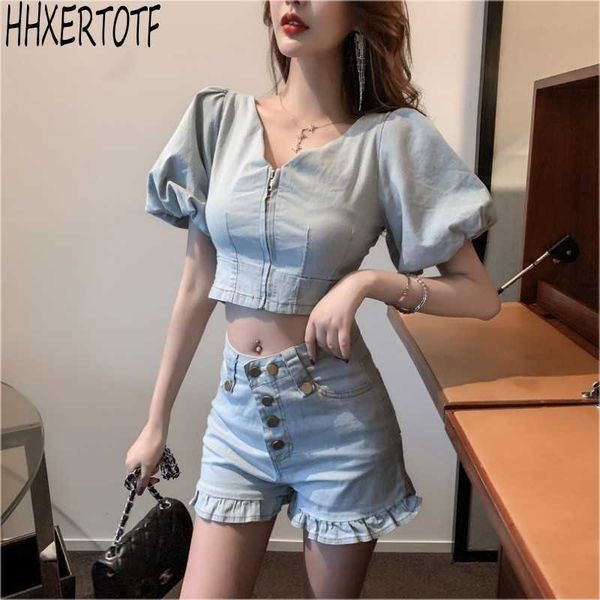 summer two piece set women jeans shorts tracksuit sets denim crop +ruffles sets 210531, White
summer two piece set women jeans shorts tracksuit sets denim crop +ruffles sets 210531, White