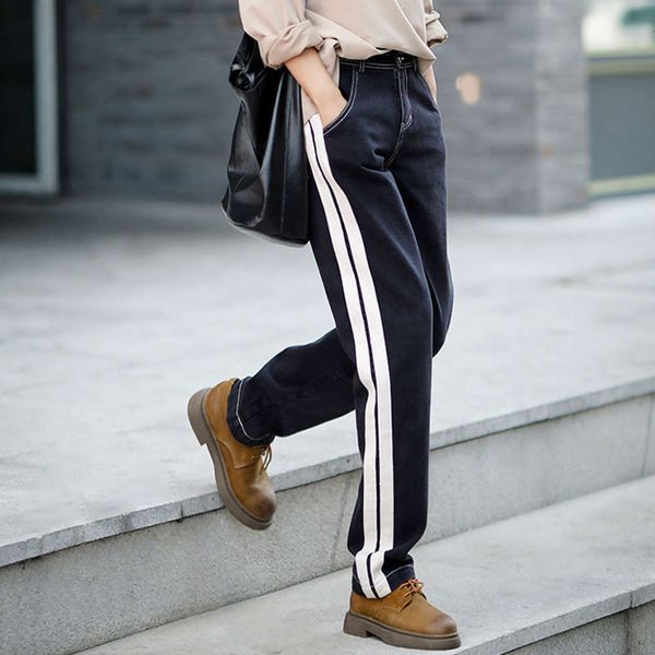 spring side strip deep impact black cotton temperament leisure loose medium high waist thin tube wide leg women, Blue
spring side strip deep impact black cotton temperament leisure loose medium high waist thin tube wide leg women, Blue