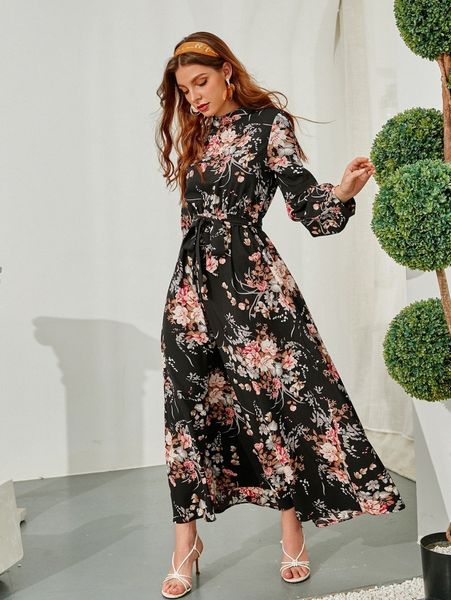 allover floral print self tie swing maxi dress o1pe#, Black;gray
allover floral print self tie swing maxi dress o1pe#, Black;gray