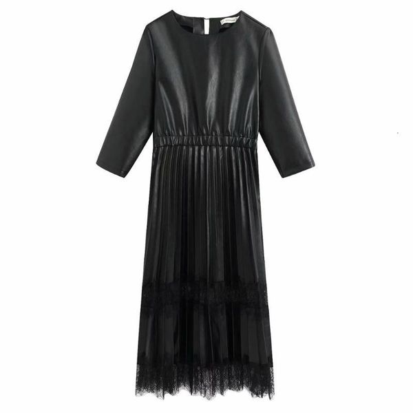 casual dresses vintage lace patchwork pu leather women ladies three quarter sleeve pleated midi fashion elastic waist long 2gmi, Black;gray
casual dresses vintage lace patchwork pu leather women ladies three quarter sleeve pleated midi fashion elastic waist long 2gmi, Black;gray