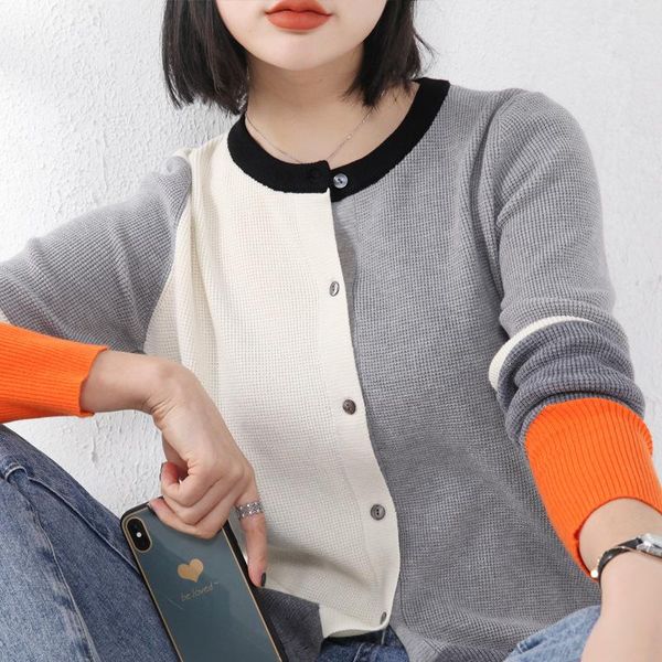 knitted cardigan sweater women 2021 spring and autumn coat casual color contrast long sleeve femme women's knits & tees, White
knitted cardigan sweater women 2021 spring and autumn coat casual color contrast long sleeve femme women's knits & tees, White