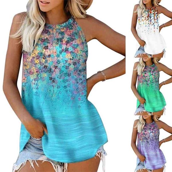 floral printed sleeveless vest summer women round neck casual t shirt loose plus size harajuku ladies halter 210705, White 
floral printed sleeveless vest summer women round neck casual t shirt loose plus size harajuku ladies halter 210705, White